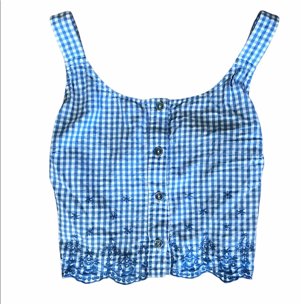 Blue + White Plaid Crop Top